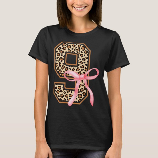 Camiseta 9th Birthday Girl Nk Coquette Bow Leopard 9 Year O (Anverso)