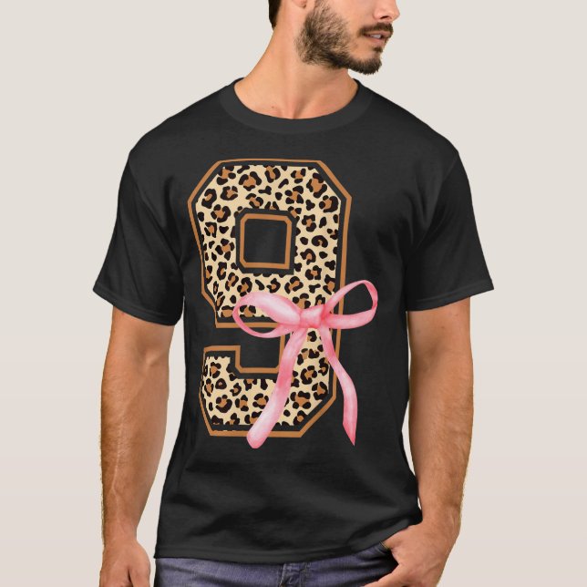 Camiseta 9th Birthday Girl Nk Coquette Bow Leopard 9 Year O (Anverso)