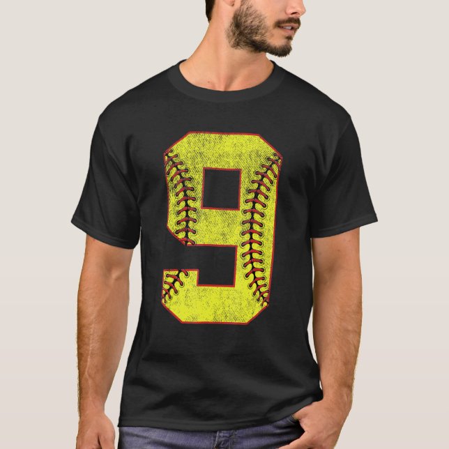 Camiseta 9th Birthday Party Nine 9 Year Old Softball Bday G (Anverso)
