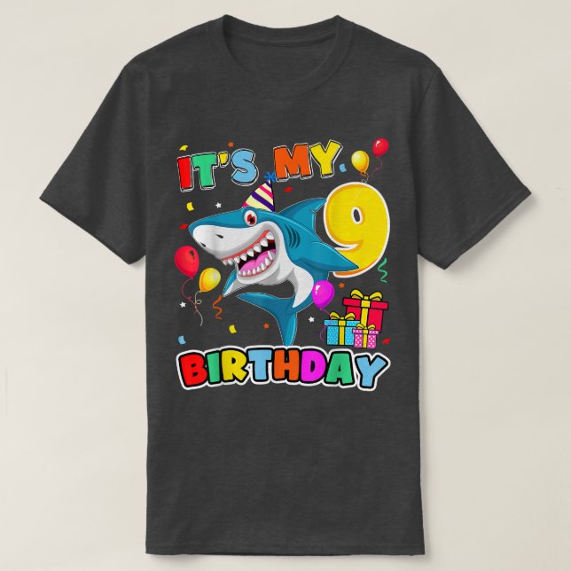Camiseta 9th Birthday Shark Ocean Theme Party 9 Years Old F (Diseño del anverso)