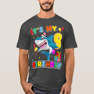Camiseta 9th Birthday Shark Ocean Theme Party 9 Years Old F