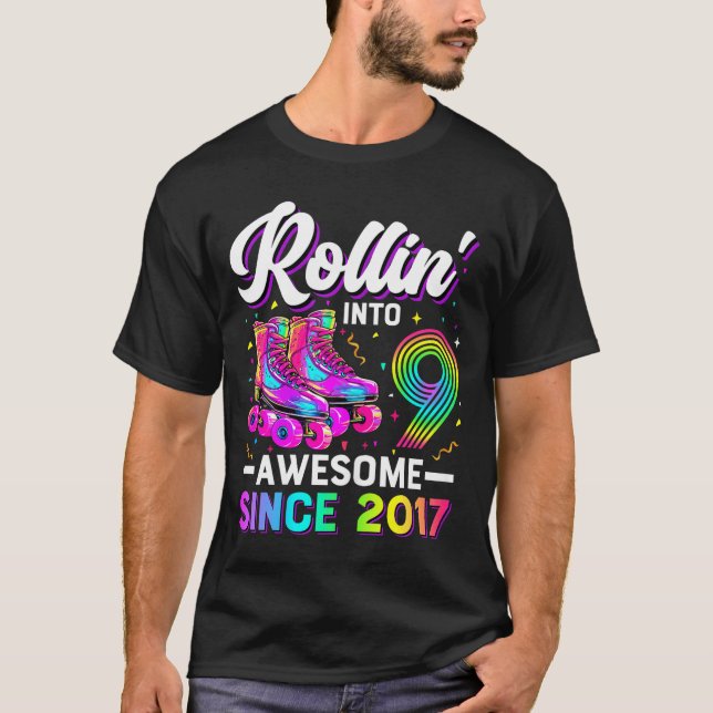 Camiseta 9th Birthday Shirt Girl Nine 9 Year Old Roller Ska (Anverso)