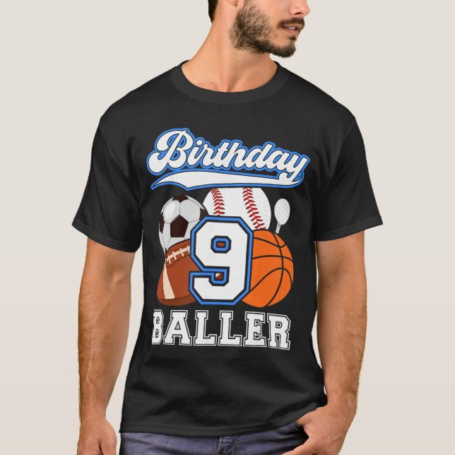 Camiseta 9th Sports Birthday Party Nine Year Old Boy Birthd (Anverso)