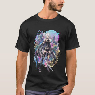 Camiseta A2 NieR Automata Cabello Largo Plateado Blanco Dañ