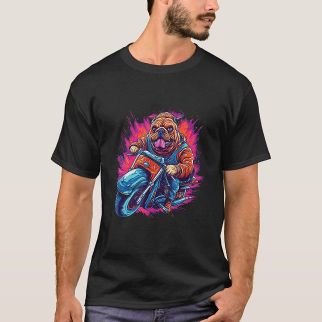 Camiseta A Bulldog dog riding a motorcycle (Anverso)