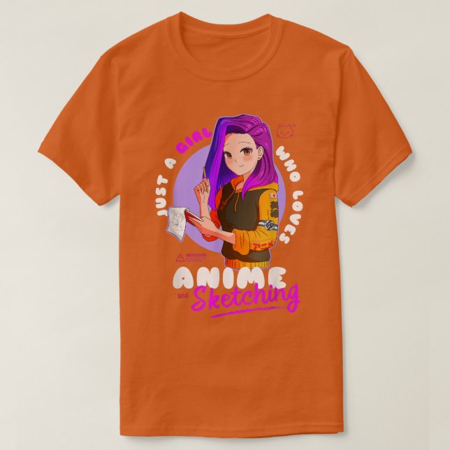 Camiseta A Chica le encanta bocetos animales Ramen Manga Ot (Diseño del anverso)