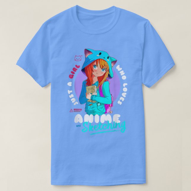 Camiseta A Chica le encanta bocetos animales Ramen Manga Ot (Diseño del anverso)