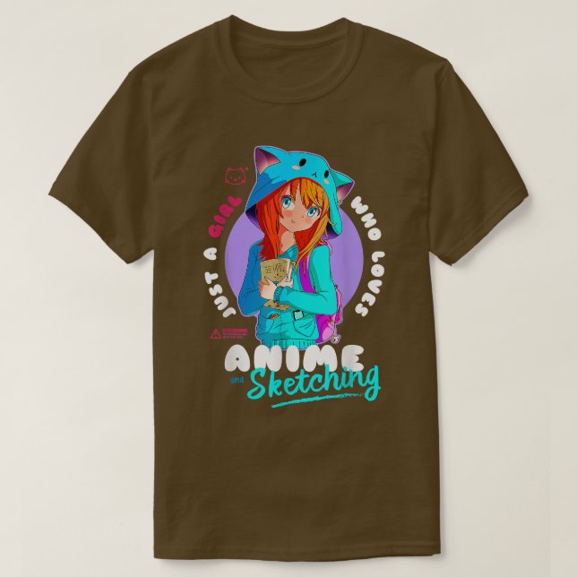 Camiseta A Chica le encanta bocetos animales Ramen Manga Ot (Diseño del anverso)