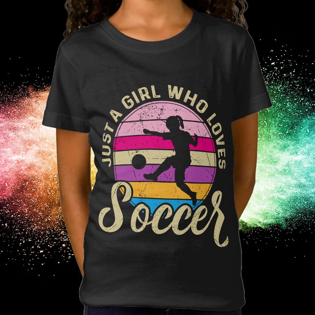 Camiseta A chica le encanta el atardecer colorido (Girl Loves Soccer Colorful Sunset T-Shirt)