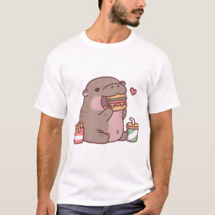 Camiseta A Cute Chubby Pygmy Hippo le encanta comer hamburg