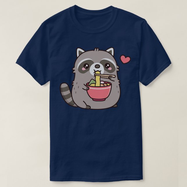 Camiseta A Cute Chubby Raccoon le encanta comer fideos de R (Diseño del anverso)