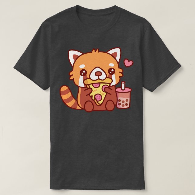 Camiseta A Cute Little Red Panda Le Encanta Comer Pepperoni (Diseño del anverso)
