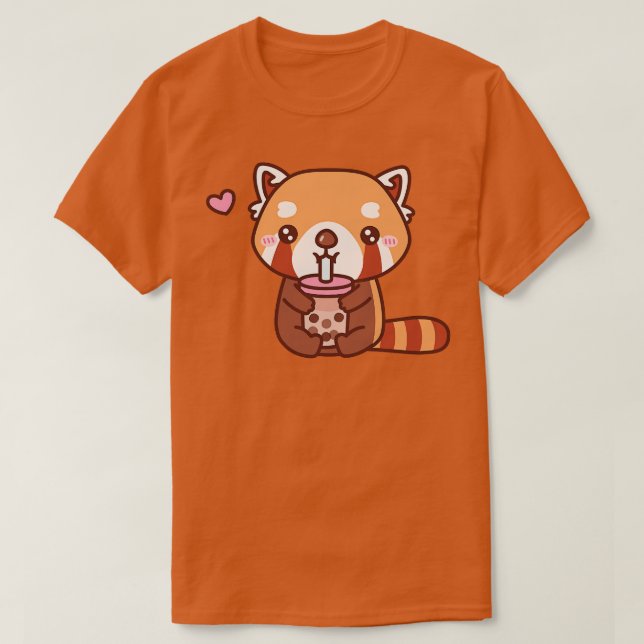 Camiseta A Cute Red Panda Le Encanta Beber Té De Burbuja (Diseño del anverso)