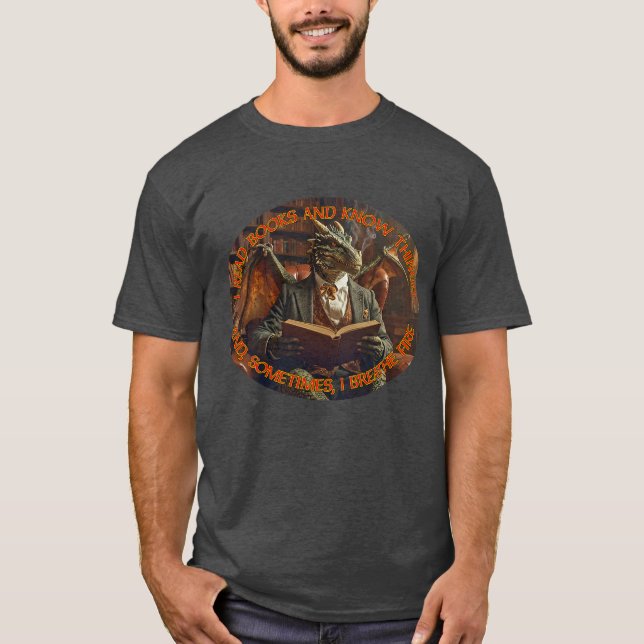 Camiseta A dragon reading for learning and enjoyment. (Anverso)