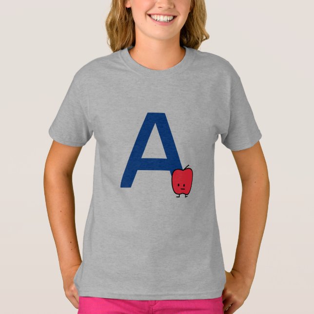 Camiseta A es para el alfabeto de Apple abc letra aprender  (Anverso)