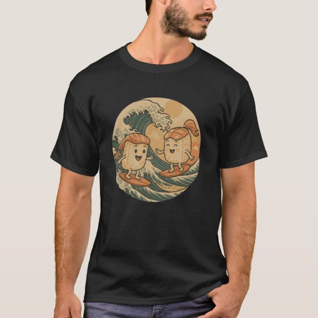 Camiseta A Funny Rice Sushi Catching Waves (Anverso)