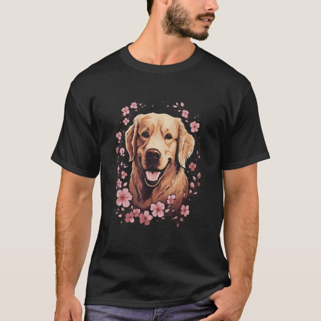 Camiseta A Golden Retriever surrounded with Cherry Blossom (Anverso)