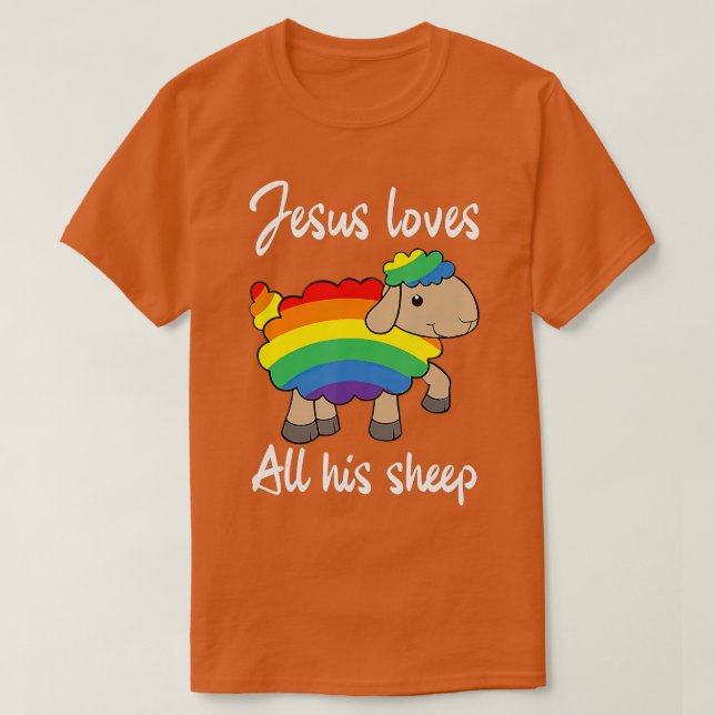 Camiseta A Jesús Le Encanta Toda Su Oveja Bandera LGBTQ (Diseño del anverso)