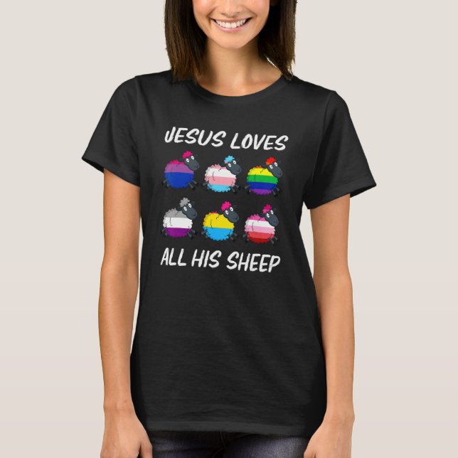 Camiseta A Jesús Le Encanta Toda Su Oveja Orgullo Lgbt Band (Anverso)