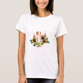 Camiseta a la moda personalizada. Chica con flores