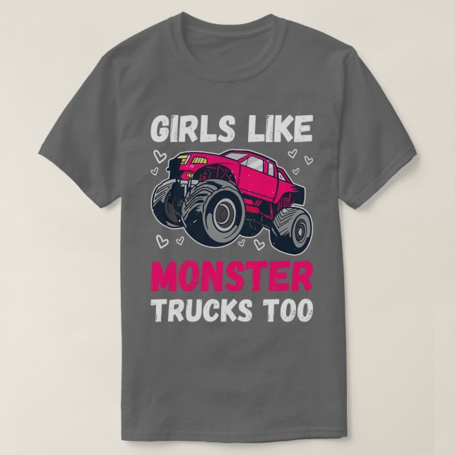 Camiseta A los chicas les gustan los camiones de monstruos  (Diseño del anverso)