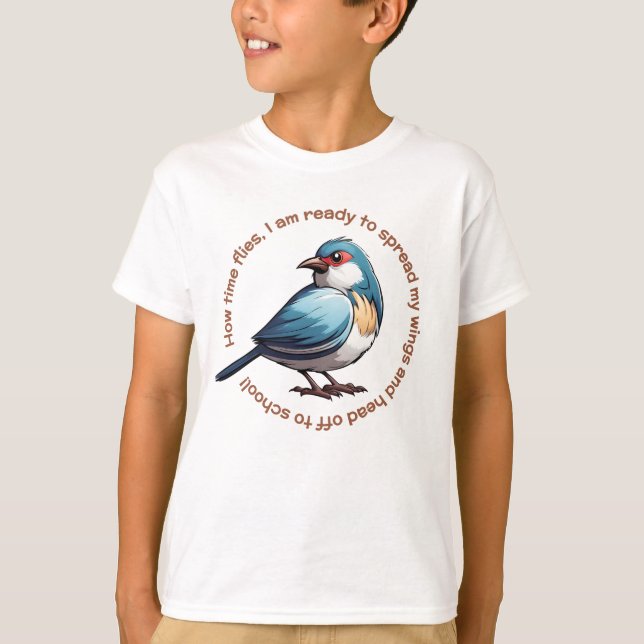 Camiseta A los niños de la escuela T-Shirt Blue Brown Bird (Anverso)