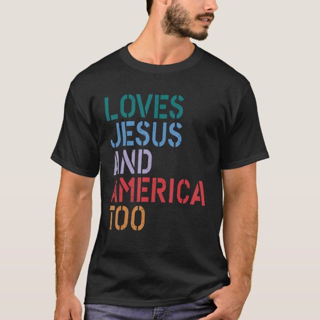 Camiseta A los retro también les gusta Jesús y Estados Unid (Anverso)