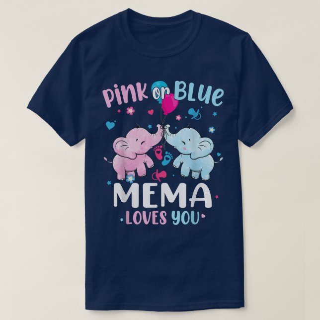 Camiseta A Mema rosa o azul le encanta el elefante revelado (Diseño del anverso)