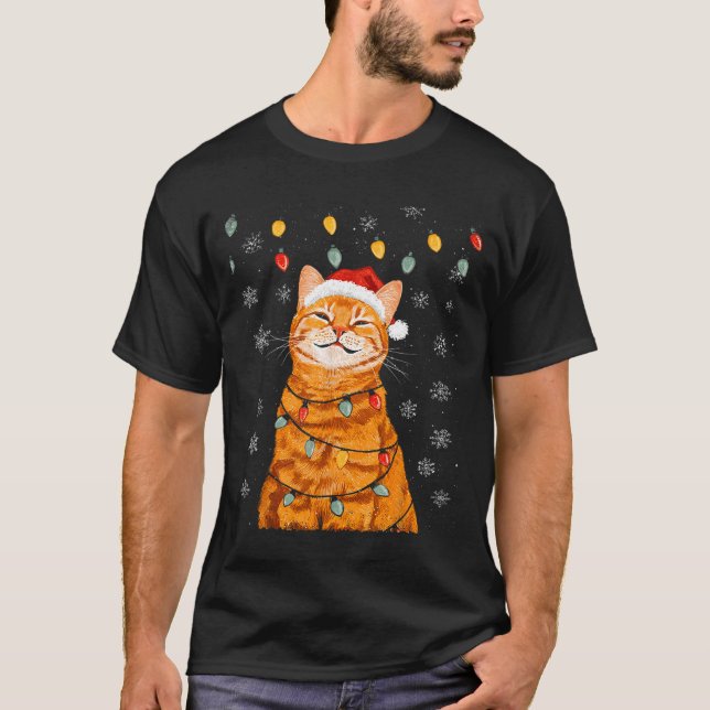 Camiseta A Merry Christmas Lights Snowflake Ginger Cat Oran (Anverso)