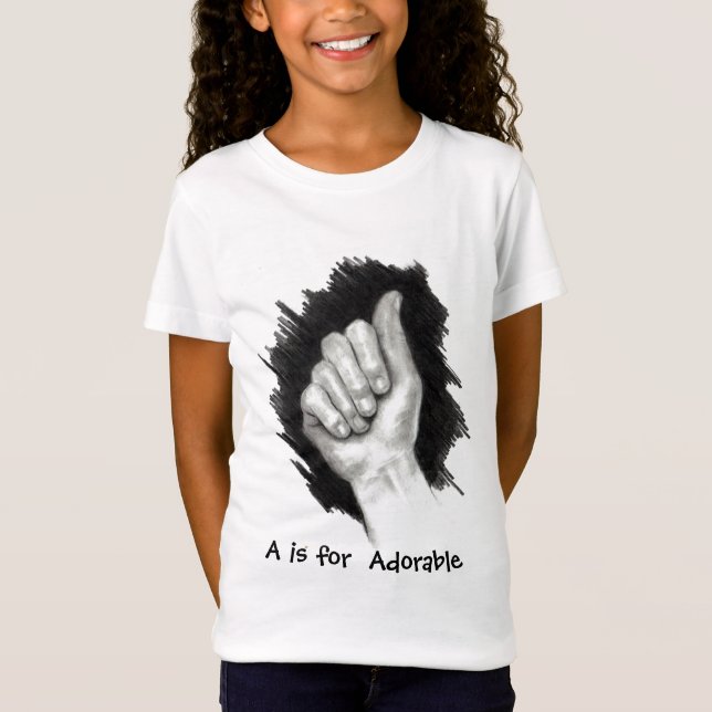 CAMISETA A PARA ADORABLE, ASL FINGERSPELL (Anverso)