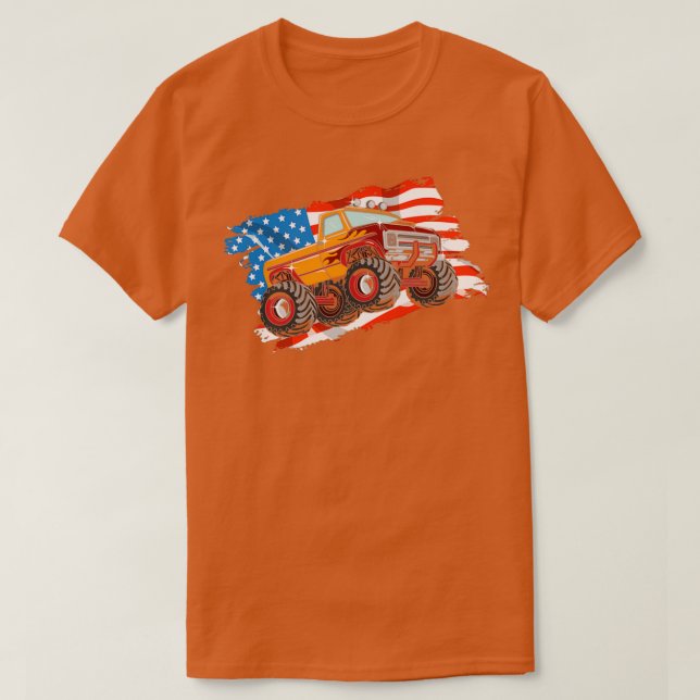 Camiseta A Pickup Truck Monster Bigfoot with american flag  (Diseño del anverso)