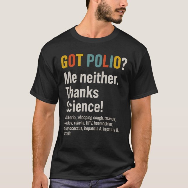 Camiseta A POLIO Yo tampoco. ¡Gracias a la ciencia! (Anverso)