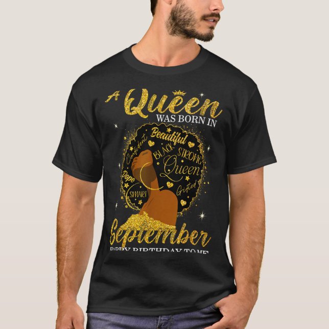 Camiseta A Queen Was Born In September Birthday Afro Girl B (Anverso)
