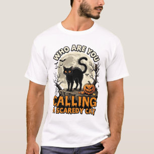 Camiseta ¿A Quién Llamas Gato Asustado Halloween Negro_1