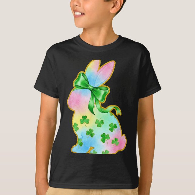 Camiseta A Rainbow Rabbit With Green Bow And Shamrock St Pa (Anverso)
