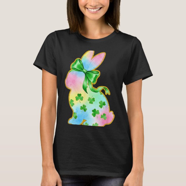Camiseta A Rainbow Rabbit With Green Bow And Shamrock St Pa (Anverso)