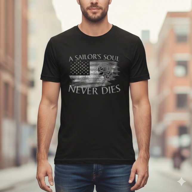 Camiseta A Sailor's Soul Never Dies American Flag Skull Tee (Subido por el creador)