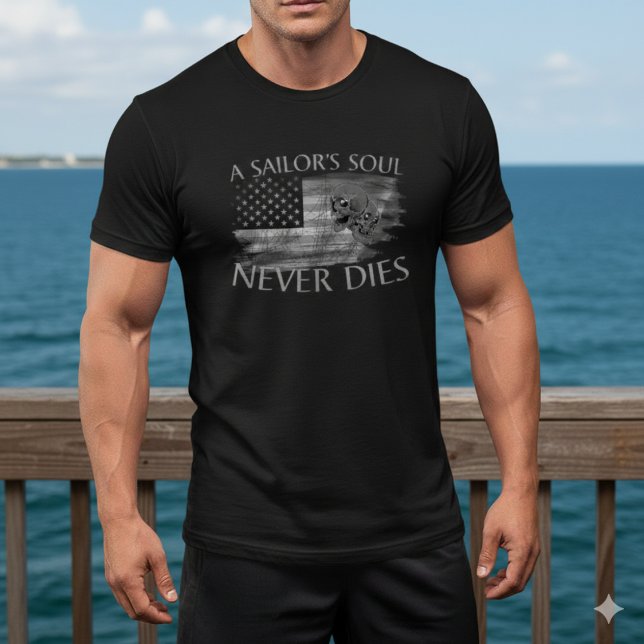 Camiseta A Sailor's Soul Never Dies American Flag Skull Tee (Subido por el creador)