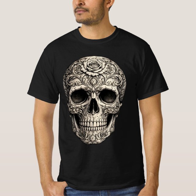 Camiseta A skull adorned with silver and floral designs (Anverso)