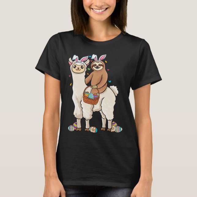 Camiseta A sloth riding llama bunny ears & Egg Hunting East (Anverso)