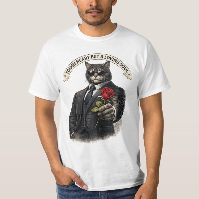 Camiseta A Strong Heart Still Soft | Gentleman Cat with Ros (Anverso)