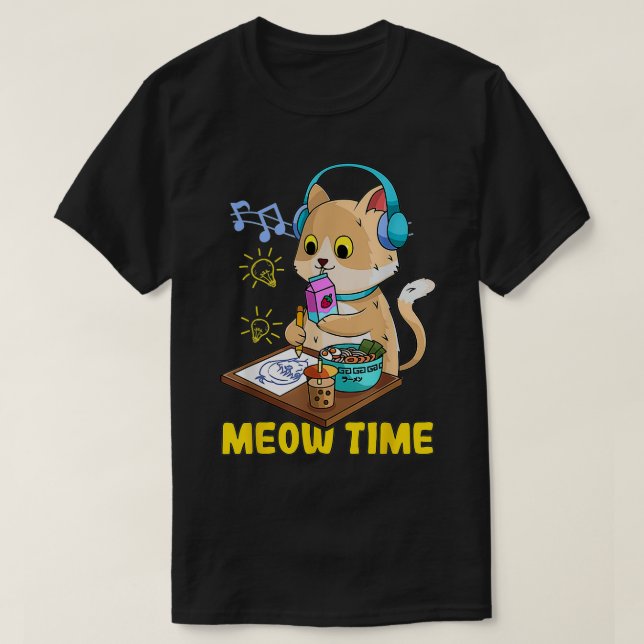 Camiseta A un gato kawaii le encanta el Ramen Bubble Tea Mu (Diseño del anverso)