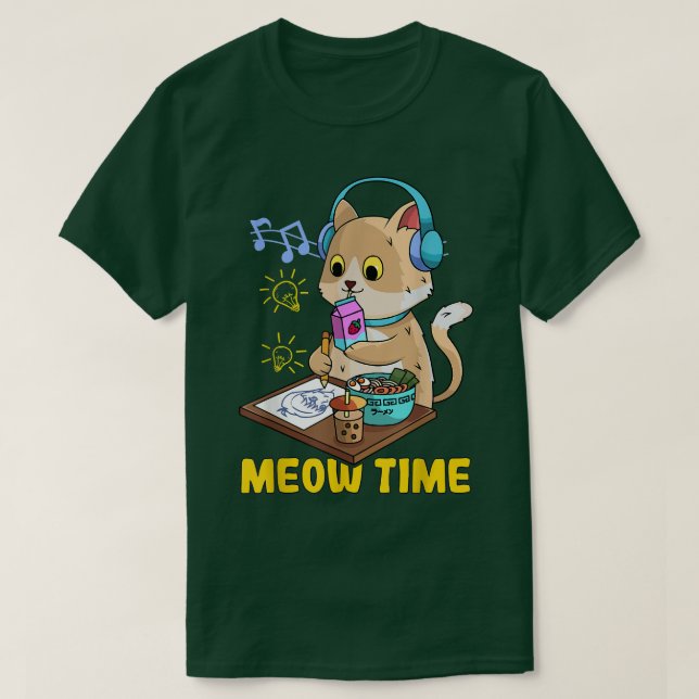 Camiseta A un gato kawaii le encanta el Ramen Bubble Tea Mu (Diseño del anverso)