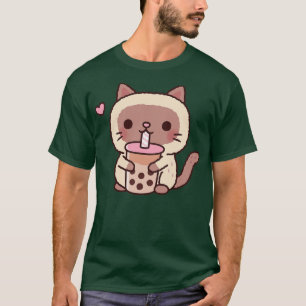 Camiseta A un gato siamés lindo le encanta beber té de burb