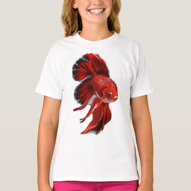 Camiseta A vibrant red betta fish swimming. (Anverso)