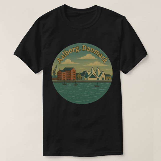 Camiseta Aalborg Denmark Cityscape (Diseño del anverso)