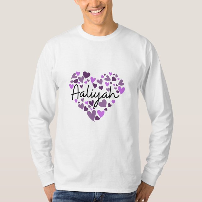 Camiseta Aaliyah, corazones morados (Anverso)