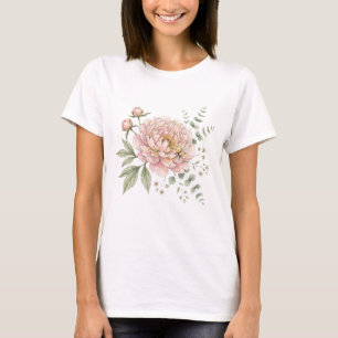 Camiseta Abanico de abeja y peonía rosada Botánica de acuar