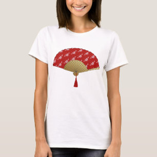 Camiseta Abanico Deco - Mariposas, Rojo Oscuro y Blanco