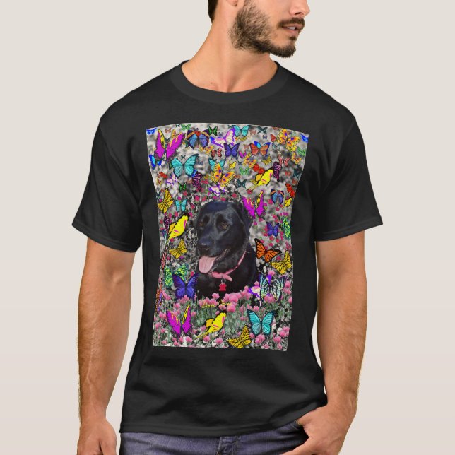 Camiseta Abby en mariposas - perro negro del laboratorio (Anverso)